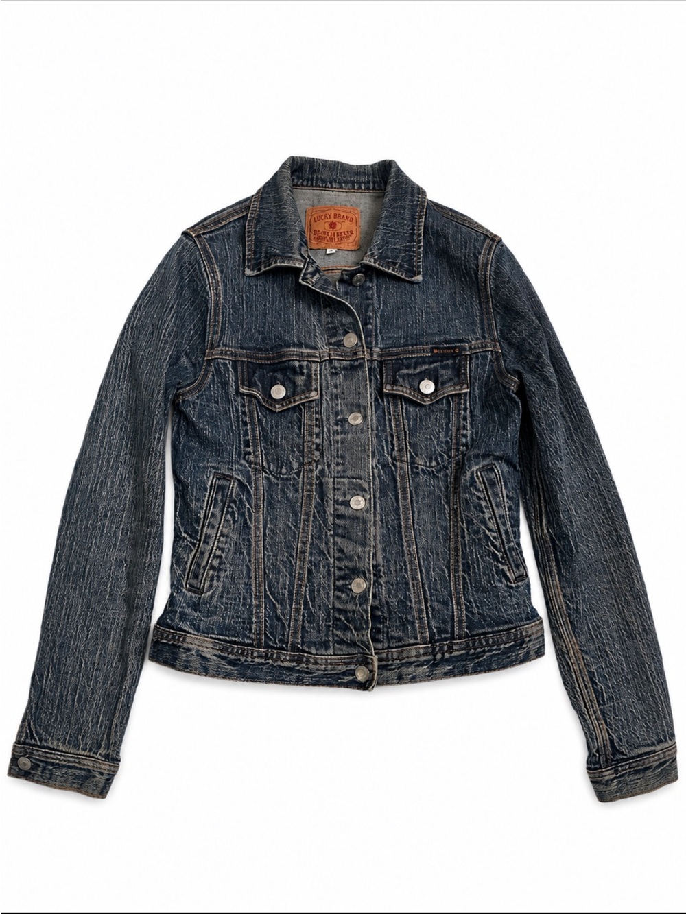 Vintage Lucky Brand Dungarees USA Denim Jacket Womens L Gene Montesano Trucker - Picture 3 of 11